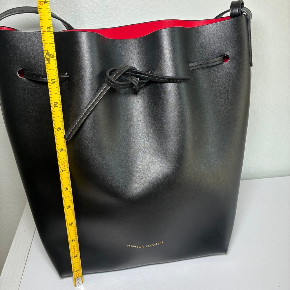 Mansur Gavriel Bucket Bag Large Black Italian Leather Pouch Adjustable Crossbody - Picture 7 of 9